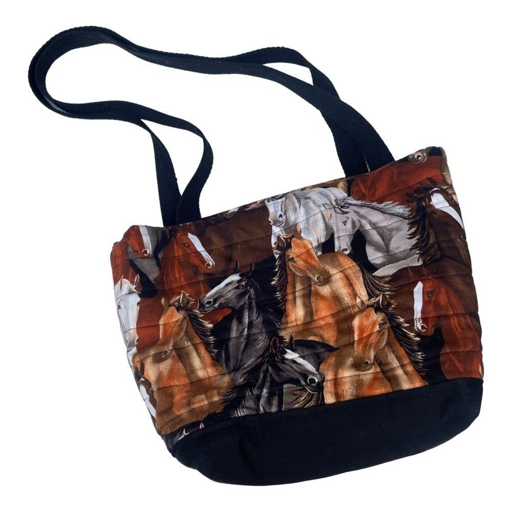 Handmade Fabric Horse Shoulder Tote Bag